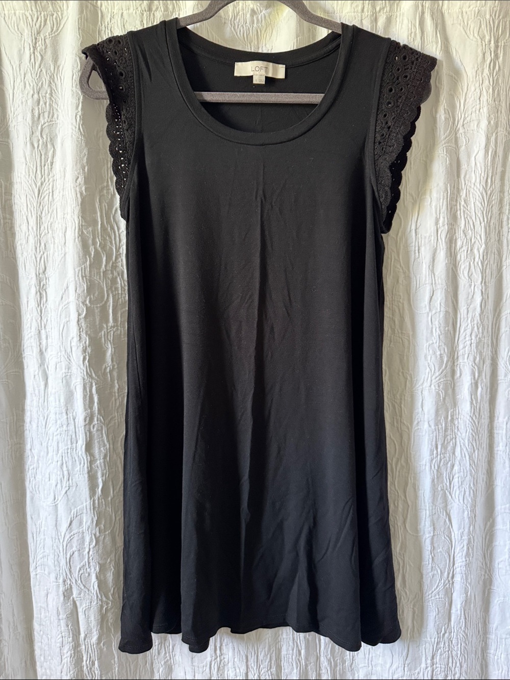 LOFT Black Eyelet Flutter Sleeve Swing Tank Dress